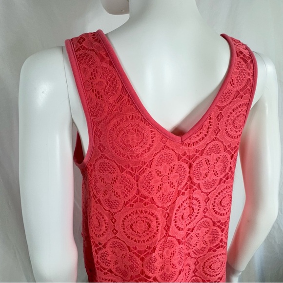 Self Esteem Salmon Color Lace V-Neck Sleeveless Fringe Edge Top - Picture 4 of 7